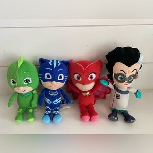 PJ masks plushies. Gekko, Catboy, Owlette, and Romeo